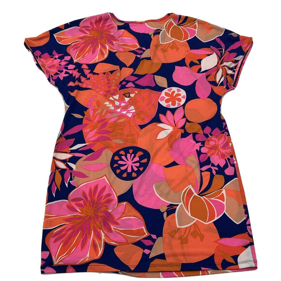 Trina Turk Womens XS Pink Orange Cover Up Dress Blossoms Resortwear Short Sleeve - Picture 2 of 11
